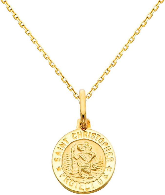 The World Jewelry Center 14k Yellow Gold Religious Saint Christopher Medal Pendant with 0.9mm Cable Chain Necklace
