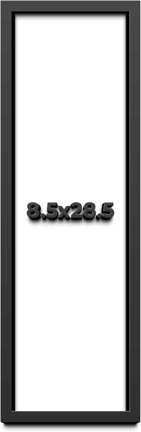 8.5x28.5 Shadow Box Black Solid Wood Display Frame with White Acid-Free Backing UV Acrylic & Hanging Hardware - with 3/4' Usable Depth