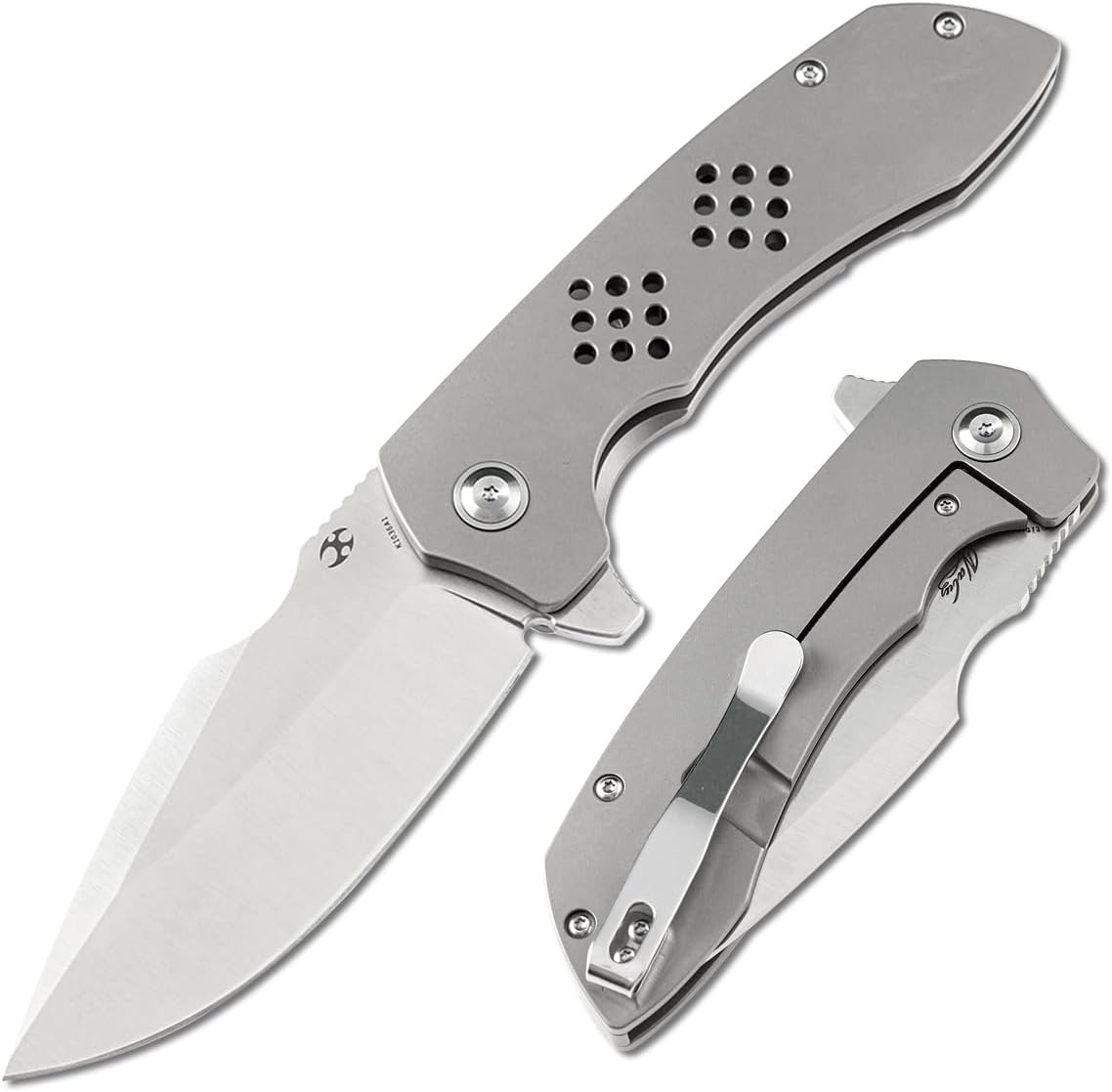 KANSEPT Entity Pocket Folding Knives EDC Camping Folding Knife 3.52'' Satin CPM-S35VN Blade Pocket Folding Knife with Bead Blasted Titanium Handle Everyday Carry K1036A1
