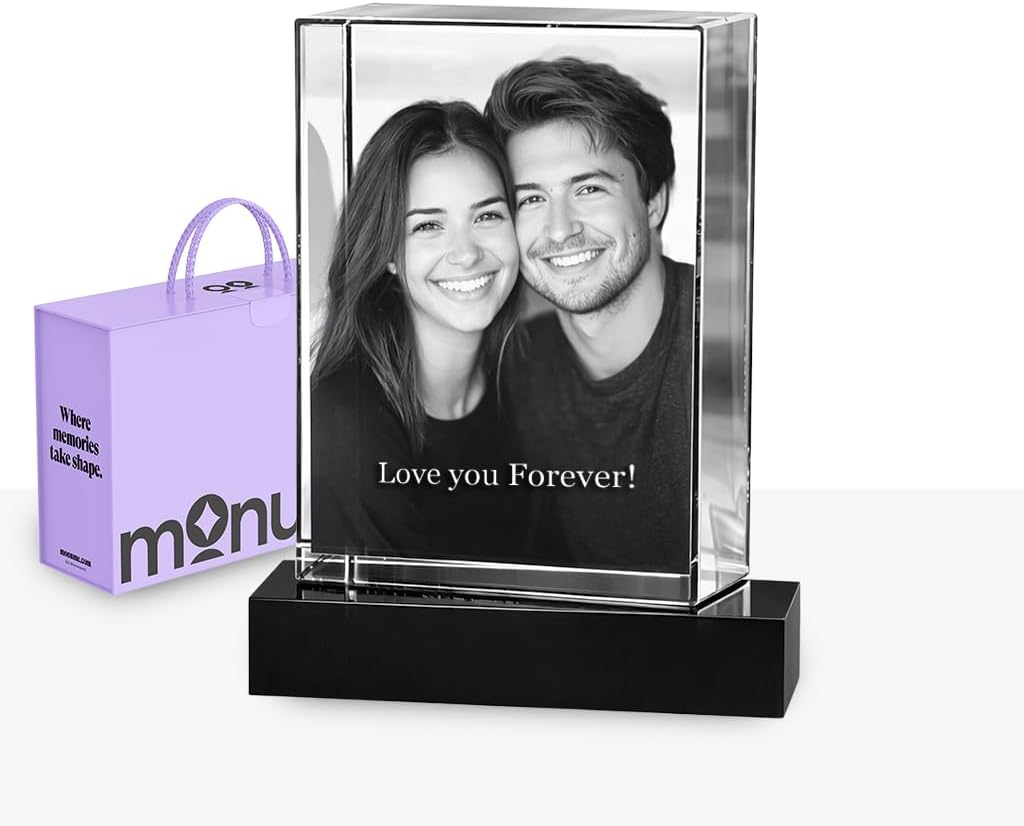 Monume 3D Crystal Cube Portrait (Medium) – Laser Engraved Personalized Crystal Photo Made from Clear-Cut Glass – Custom Photo Gifts for Weddings, Memorials, Anniversaries & More