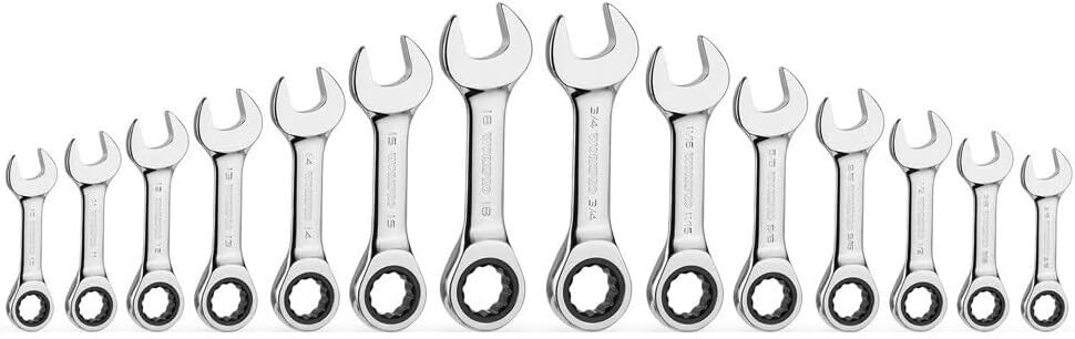 14PC Ratcheting Combination Stubby Wrench Set SAE 3/8-3/4 Metric 10-18mm NEW