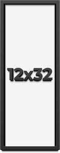 12x32 Shadow Box Black Solid Wood Display Frame with White Acid-Free Backing UV Acrylic & Hanging Hardware - with 3/4' Usable Depth