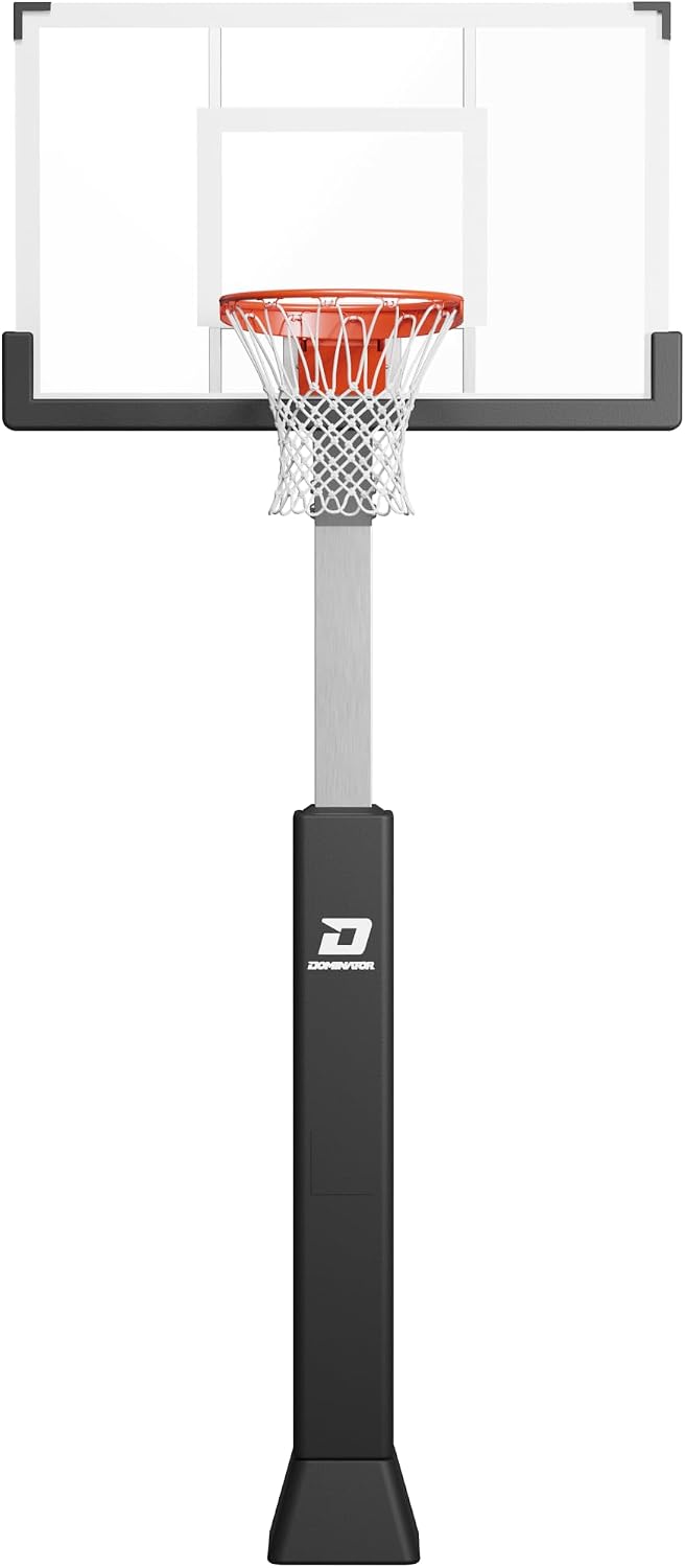 DOMINATOR Premium Inground Adjustable Basketball Hoop - 54' Backboard w/ 2.5' Overhang - Aluminum Adjustable Basketball Goal - Adjusts from 7.5' - 10', Made of Heavy Duty Rust Proof Aluminum