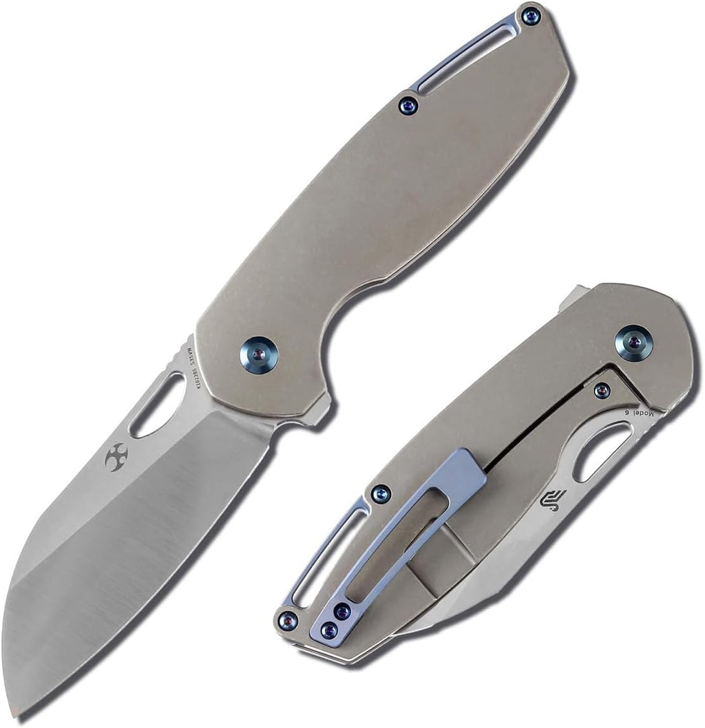 KANSEPT Model 6 Pocket Folding Knives EDC Camping Folding Knife 3.1'' CPM-S35VN Material Pocket Folding Knife with Stonewashed Bronze Anodized Titanium Handle Everyday Carry K1022B5
