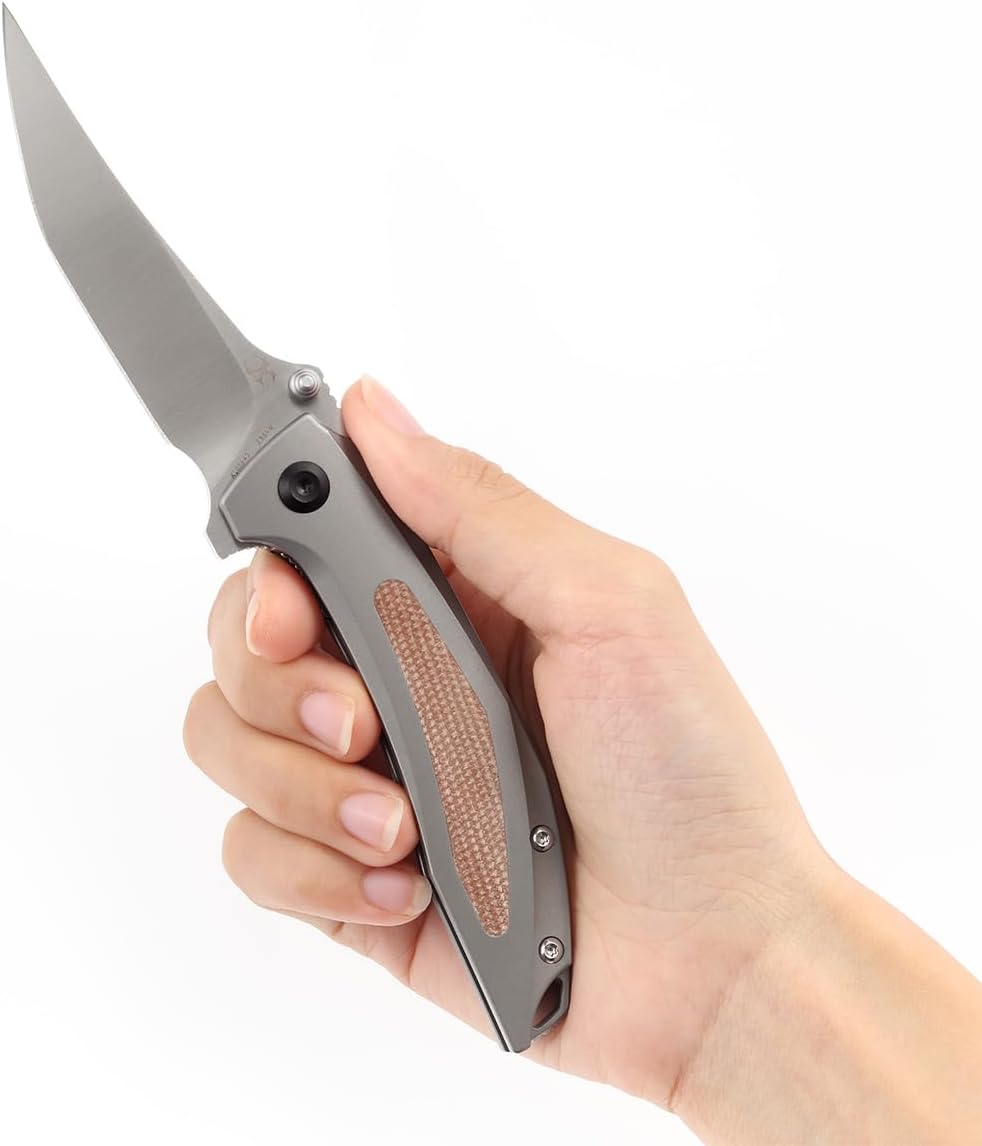 KANSEPT Baku Pocket Folding Knives for Men EDC Camping Folding Knife 3.2'' Satin CPM-S35VN Material Outdoor Folding Knives with Titanium Brown Micarta Handle Everyday Carry K1056A2