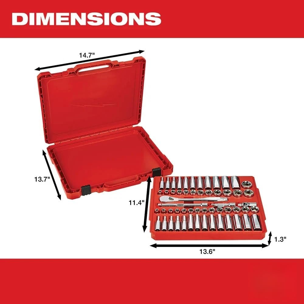 56 pc 48-22-9008 Ratchet Wrenches for Milwaukee 3/8-Inch Drive and Metric Ratchet and Socket Set with portable carrying case