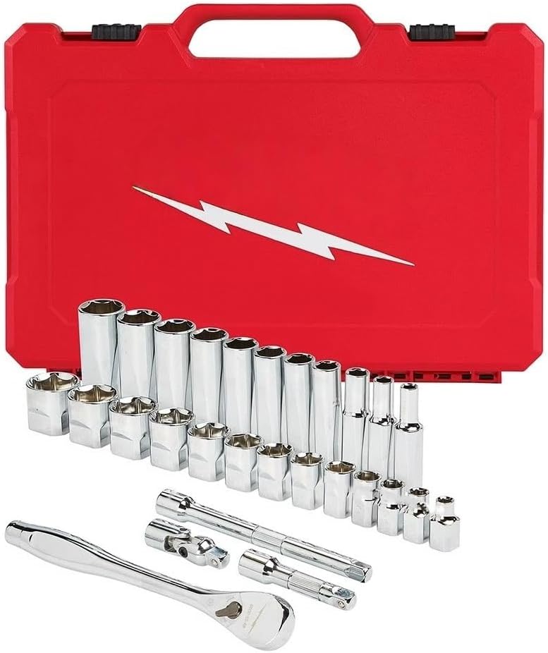 Socket and Socket Wrench Sets 48-22-9408 for Milwaukee 3/8-Inch Drive Durable Ratchet and Socket Set - 28pc 9.9 x 1.8 x 15.1 In