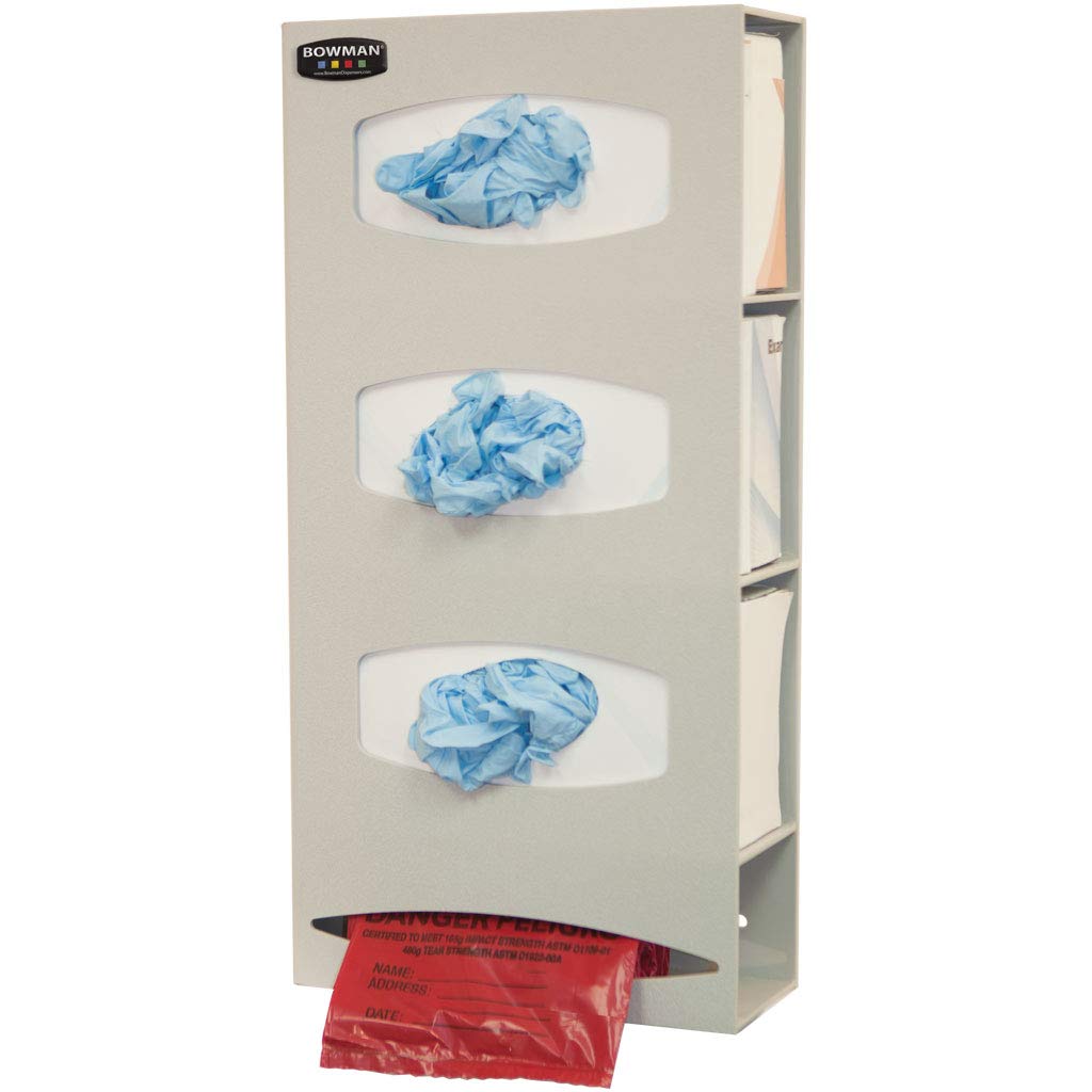 Protective Wear Organizer-Glove and Bag Holds Three Boxes of Gloves and one roll of Bags Two-Way Keyholes for Vertical or Horizontal Wall mounting Dims: 3.95'L x 10.10'W x 20.4'H