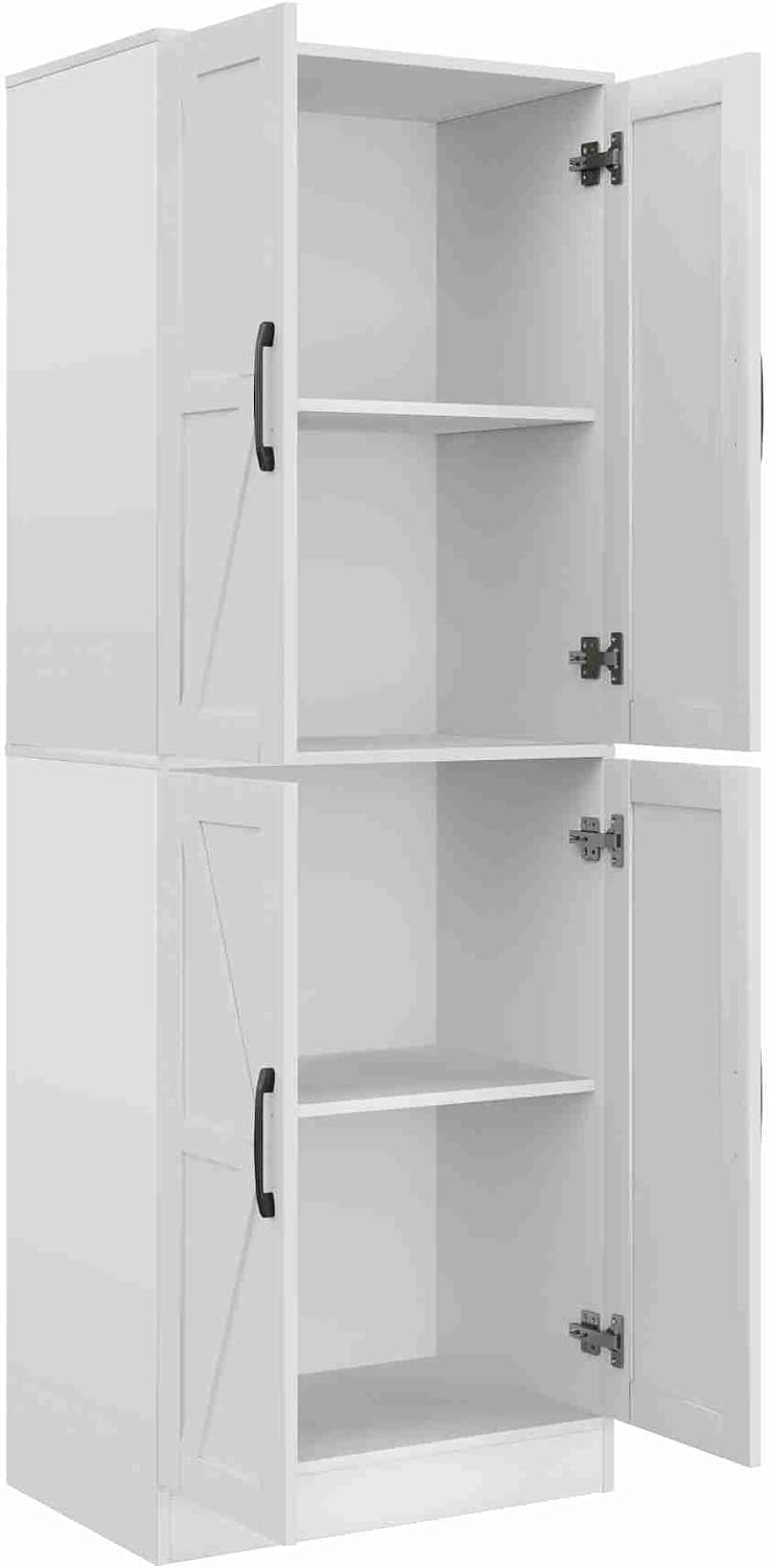 Storage Cabinet,Kitchen Pantry Cabinet,Kitchen Pantry Storage Cabinets with 4 Doors,Tall Kitchen Pantry with Adjustable Shelves,Cupboard for Kitchen,Pantry,Dining Room,Living Room and Bathroom,White
