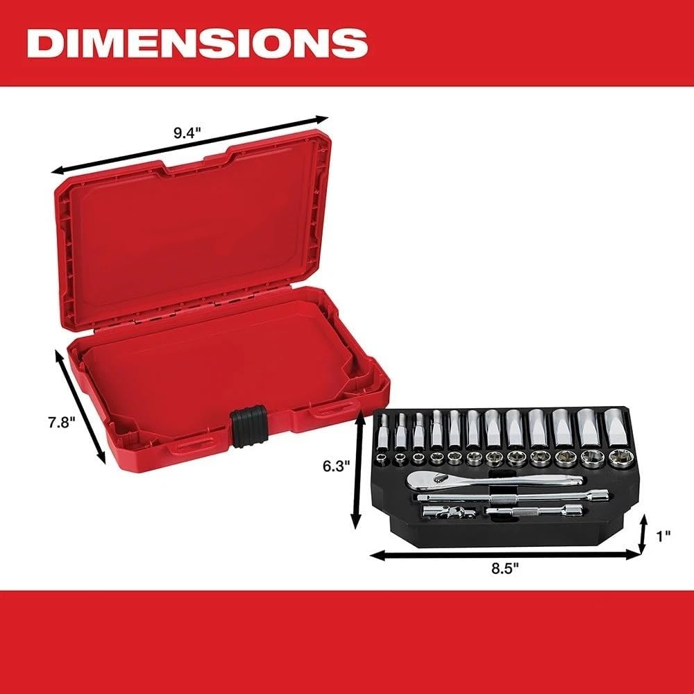 48-22-9504 for Milwaukee 1/4' Drive Ratchet & Socket Set Metric w/Portable Carrying Case - 28 PC