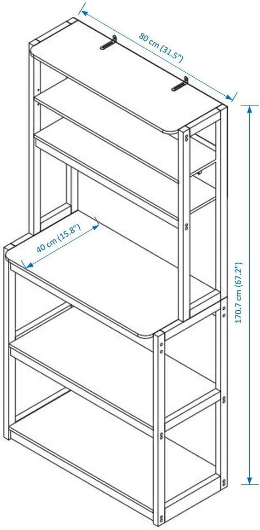 5-Tier Baker's Rack with Desk & Shelves Farmhouse Kitchen Storage Cabinet Coffee Bar Station Leaning Bookshelf Hutch Workstation Tall Shelf Office Living Room and Rustic Design White/Country Brown