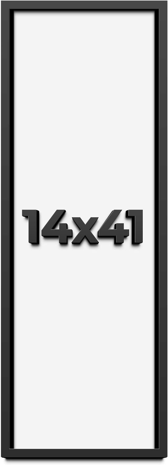 14x41 Shadow Box Black Solid Wood Display Frame with White Acid-Free Backing UV Acrylic & Hanging Hardware - with 3/4' Usable Depth
