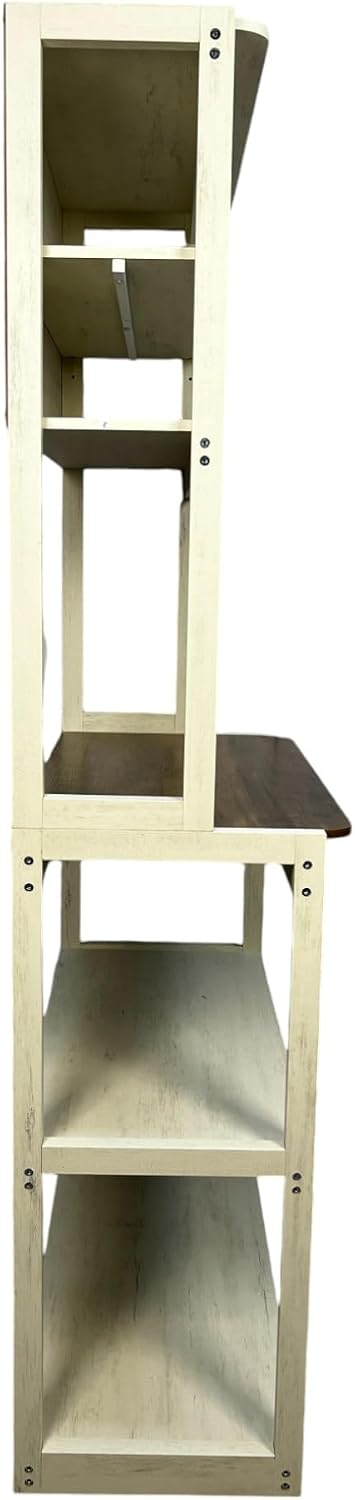 5-Tier Baker's Rack with Desk & Shelves Farmhouse Kitchen Storage Cabinet Coffee Bar Station Leaning Bookshelf Hutch Workstation Tall Shelf Office Living Room and Rustic Design White/Country Brown