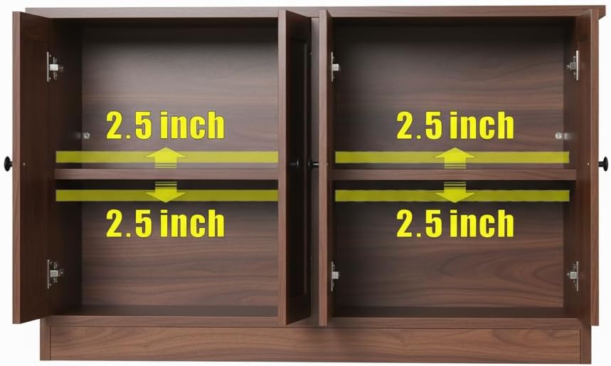 holzart Rustic Brown Buffet Cabinet with Storage, 49' Farmhouse Kitchen Sideboard with 4 Doors, Industrial Coffee Bar Cabinet & Console Table for Dining Room, Living Room