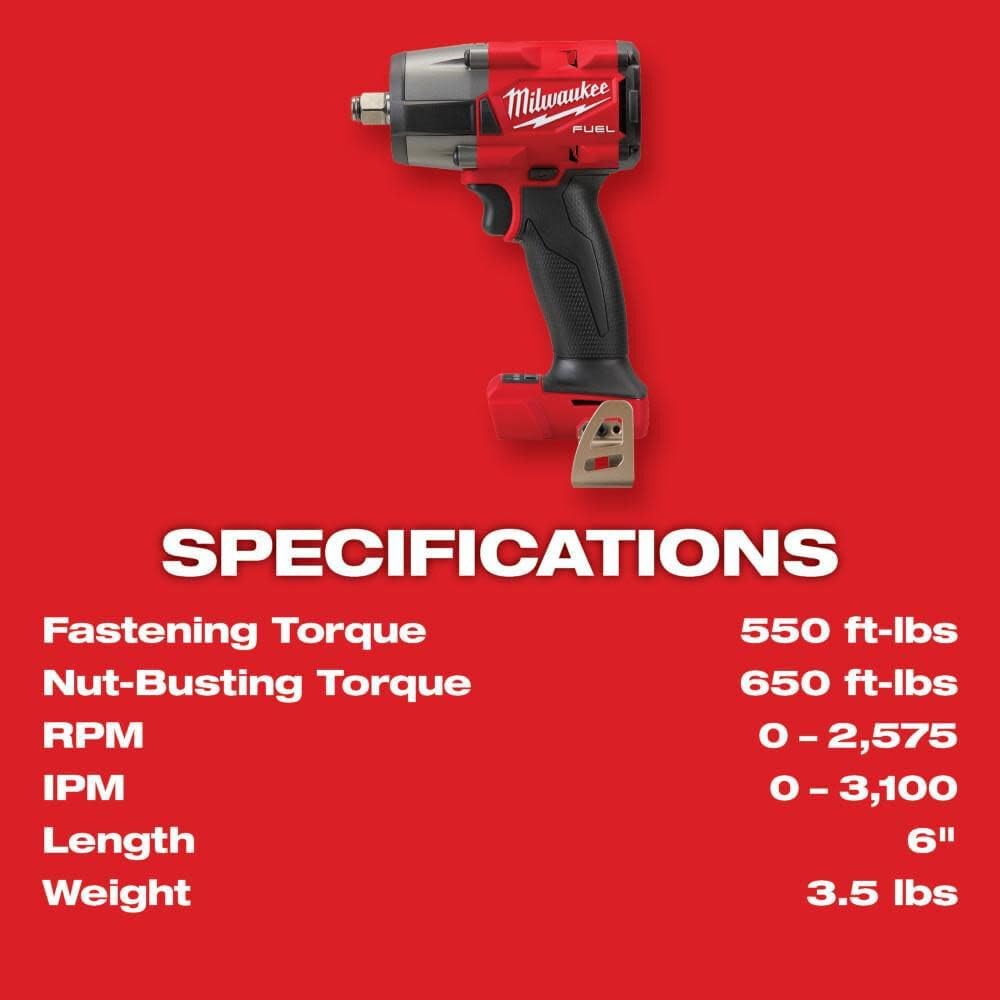 Milwaukee M18 FUEL 1/2 Mid-Torque Impact Wrench with Pin Detent (Bare Tool) 2962P-20