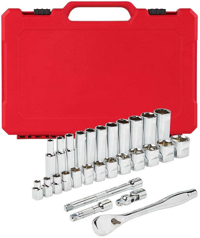 Suitable for Milwaukee 48-22-9408 3/8-Inch Drive Durable SAE Ratchet and Socket Set- 28pc, With 2809-80 Right Angle Drill, Silvery