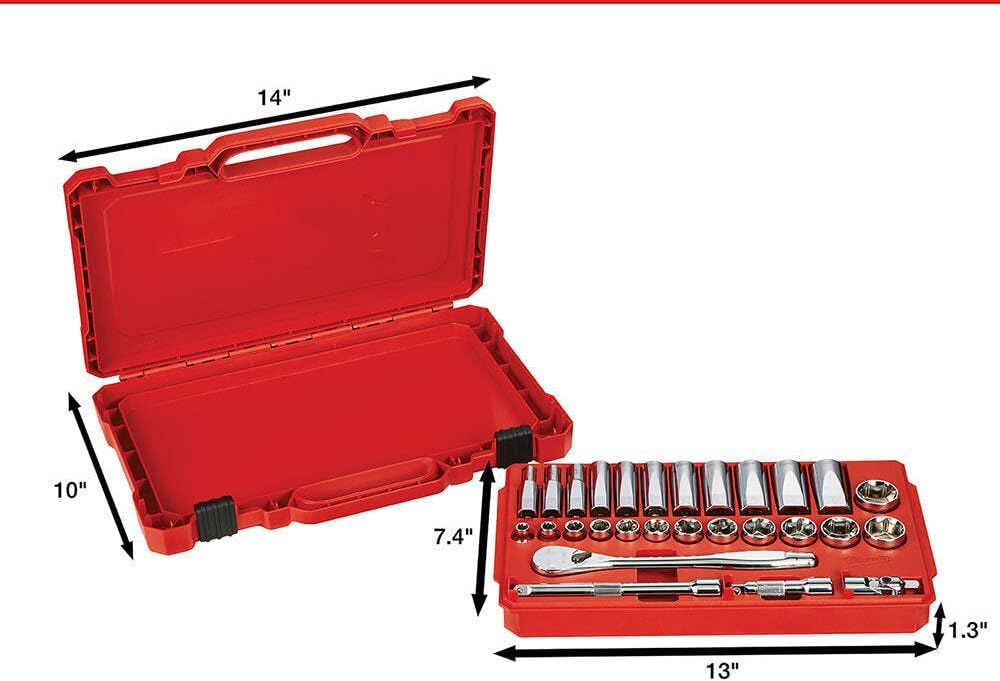 Suitable for Milwaukee 48-22-9408 3/8-Inch Drive Durable SAE Ratchet and Socket Set- 28pc, With 2809-80 Right Angle Drill, Silvery