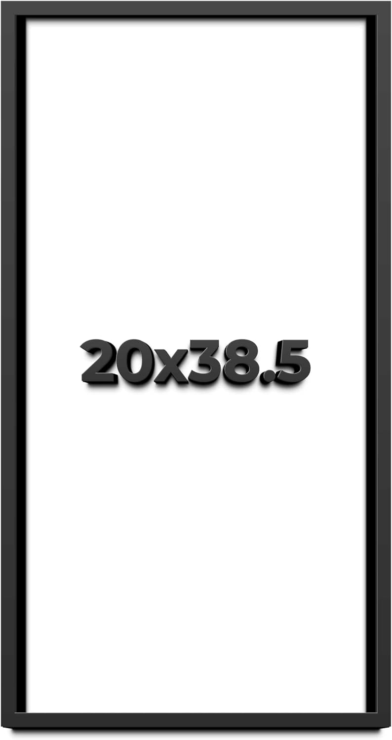20x38.5 Shadow Box Black Solid Wood Display Frame with White Acid-Free Backing UV Acrylic & Hanging Hardware - with 3/4' Usable Depth