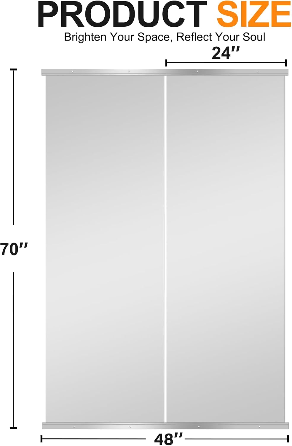 Delma Home Gym Mirror,70''x24''x2PCS Silver,Large Full Body Tempered Glass Frameless, Wall-Mounted for Gym, Yoga, Garage, Bedroom, Bathroom