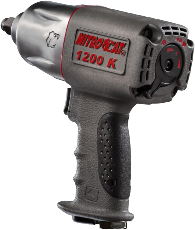 NITRO CAT 1200-K 1/2-Inch Kevlar Composite Air Impact Wrench With Twin Clutch Mechanism, grey and silver, full size