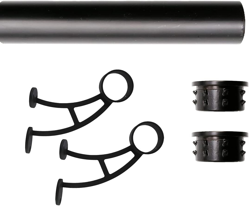 Solid Bar Mount Foot Rail Kit, 2' OD Matte Black Stainless Steel Tubing w/Internal Connector, 2 ft = 24 in Long, Bar Mount Foot Rail Bracket, Flat End Cap
