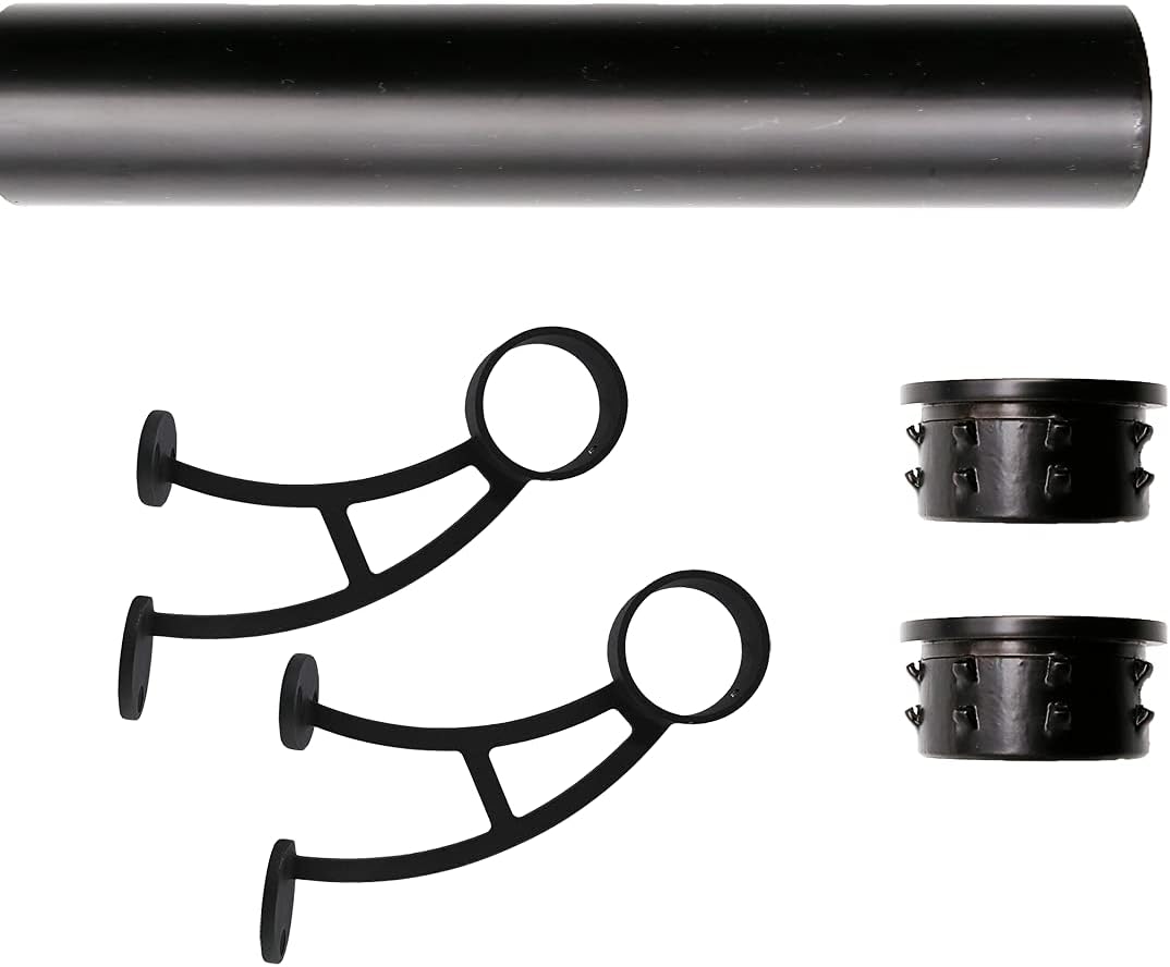 Solid Bar Mount Foot Rail Kit, 2' OD Matte Black Stainless Steel Tubing w/Internal Connector, 2 ft = 24 in Long, Bar Mount Foot Rail Bracket, Flat End Cap