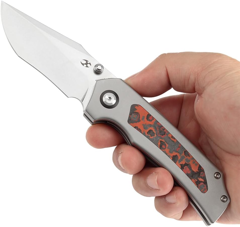 KANSEPT Fermi Pocket Folding Knives for Men Women Camping Hiking Folding Knife 3.11'' Stonewashed CPM 20CV Blade EDC Knife with FatCarbon MarsValley Carbon Fiber Handle Everyday Carry K1122A3