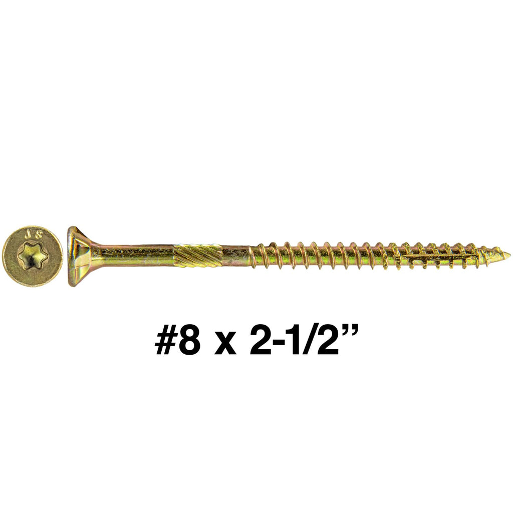 8 x 2-1/2' Gold Star Wood Screw Torx/Star Drive Flat Head CASE of 9-5 Pound Boxes 5,400 Screws
