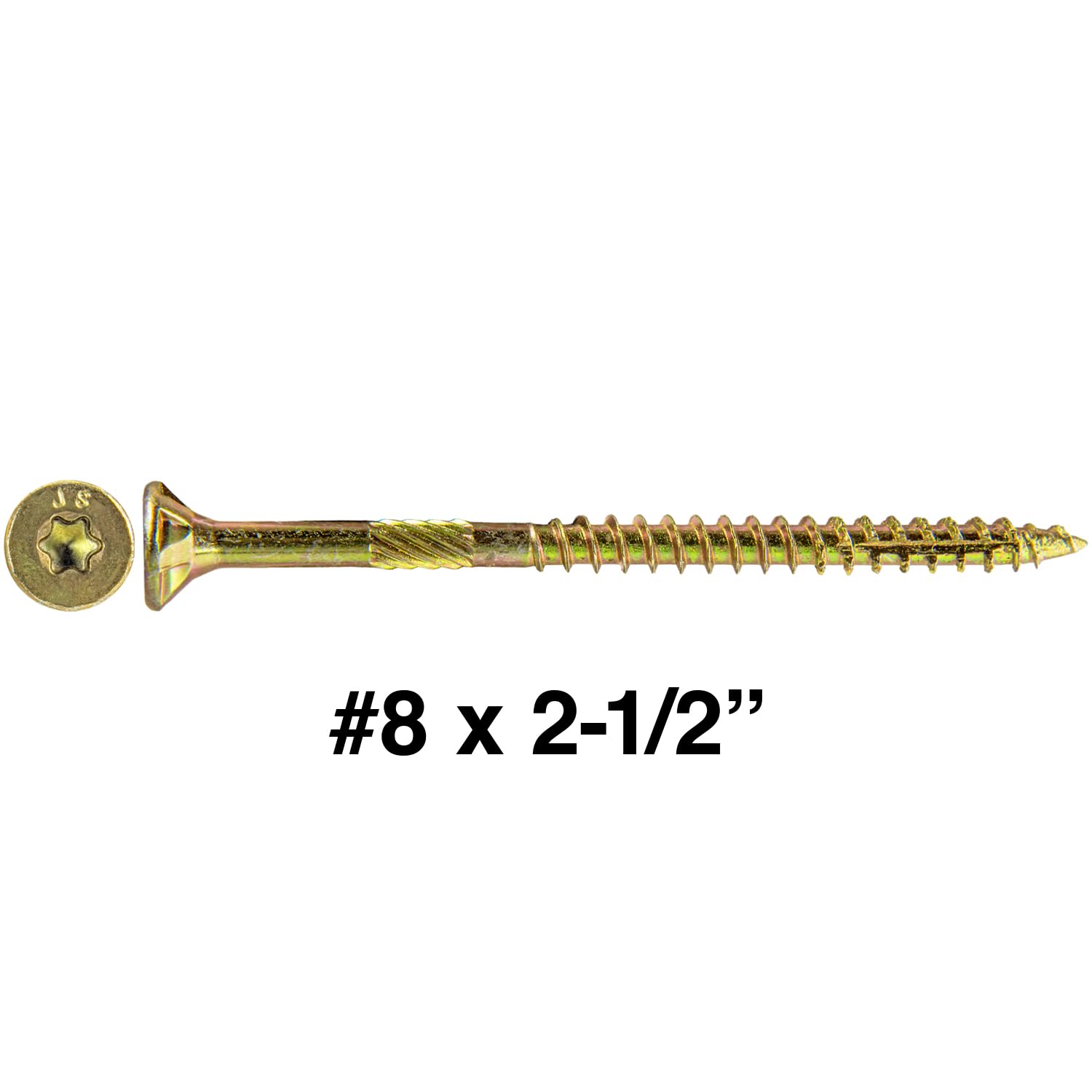 8 x 2-1/2' Gold Star Wood Screw Torx/Star Drive Flat Head CASE of 9-5 Pound Boxes 5,400 Screws