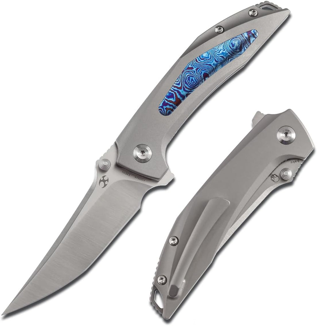 KANSEPT Baku Pocket Folding Knives for Men EDC Camping Folding Knife 3.2'' Satin CPM-S35VN Material Outdoor Folding Knives with Plain Titanium Timascus Inlay Handle Everyday Carry K1056A8