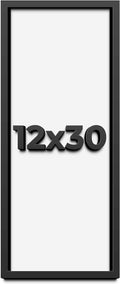 12x30 Shadow Box Black Solid Wood Display Frame with White Acid-Free Backing UV Acrylic & Hanging Hardware - with 3/4' Usable Depth