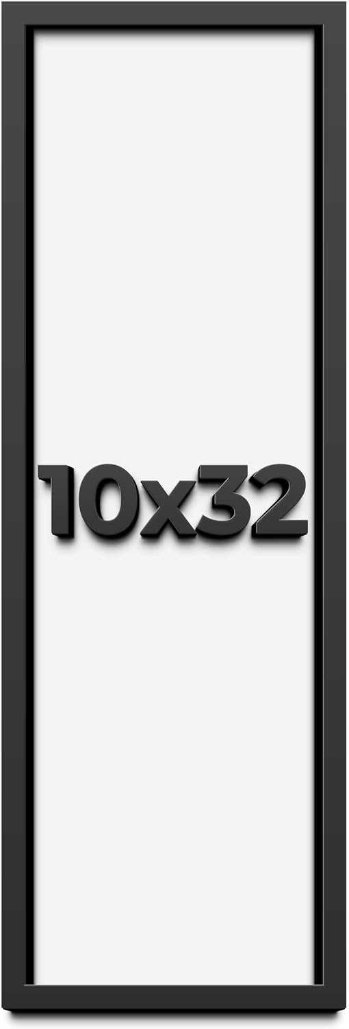10x32 Shadow Box Black Solid Wood Display Frame with White Acid-Free Backing UV Acrylic & Hanging Hardware - with 3/4' Usable Depth