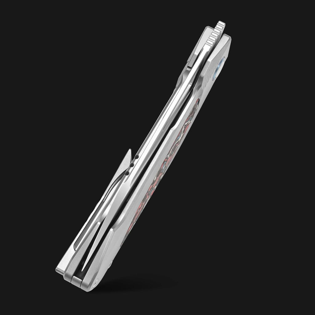 Sitivien ST666 Folding Knife,Handmade M390 Pearlescent Polishing Blade,Titanium & Colorful Carbon Fiber Handle Pocket Knife EDC Tool Knifes for Outdoor Camping,Hiking,Hunting(Color)