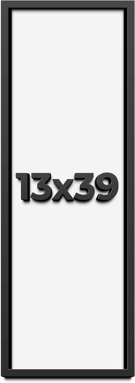 13x39 Shadow Box Black Solid Wood Display Frame with White Acid-Free Backing UV Acrylic & Hanging Hardware - with 3/4' Usable Depth