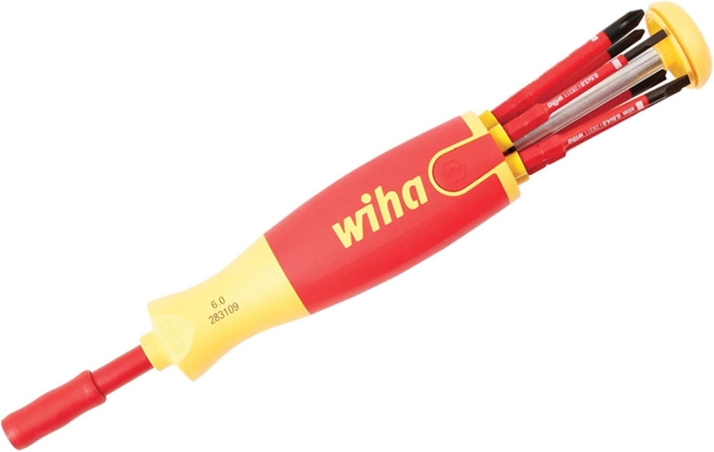 Wiha 28393 Insulated Slim Line Precision Pop Up Screwdriver Set, Slotted, 7-Piece, Red & Klein Tools 32907 Impact Driver, 7-in-1 Impact Flip Socket Set with 1/2, 7/16, 3/8, 11/32, 5/16, 1/4