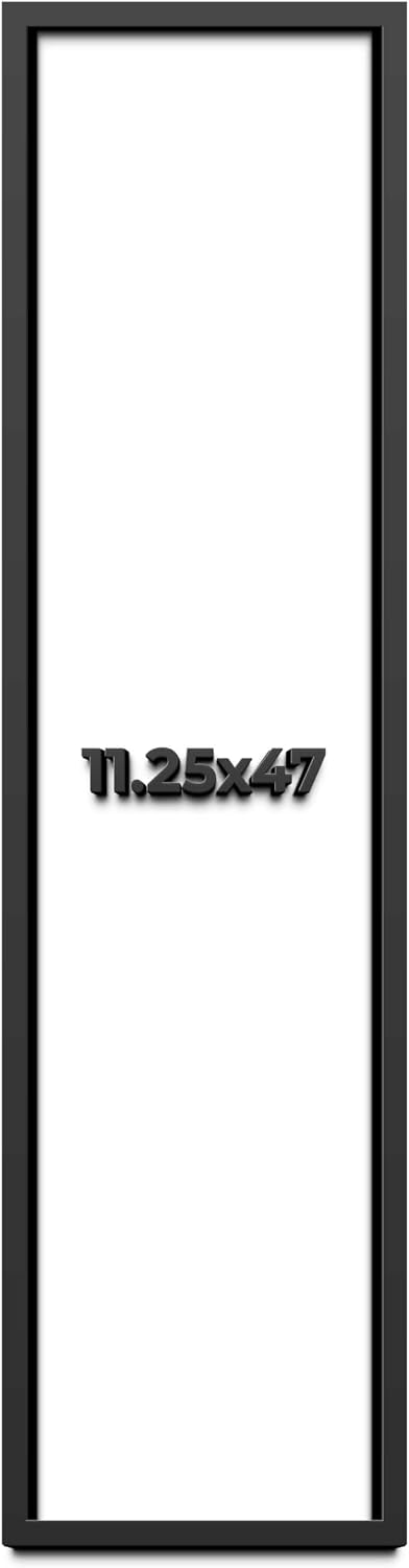 11.25x47 Shadow Box Black Solid Wood Display Frame with White Acid-Free Backing UV Acrylic & Hanging Hardware - with 3/4' Usable Depth