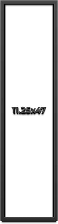 11.25x47 Shadow Box Black Solid Wood Display Frame with White Acid-Free Backing UV Acrylic & Hanging Hardware - with 3/4' Usable Depth