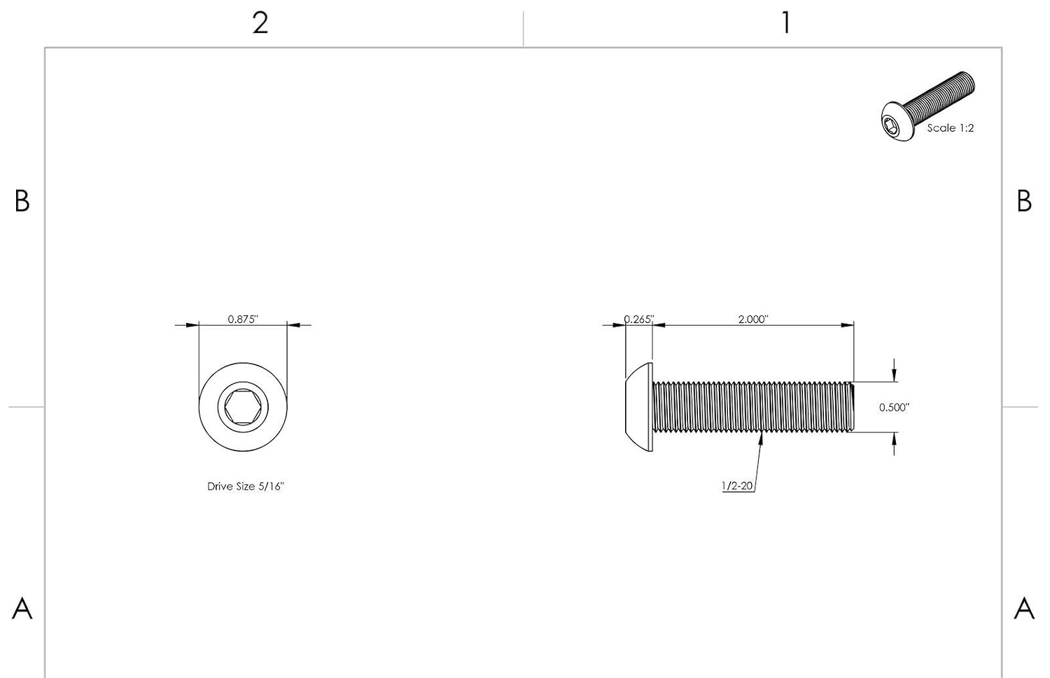 3/8-16 x 2' - Button Head Socket Cap Screws Black Oxide Alloy Steel Qty 50 Socket Head Screws B2B