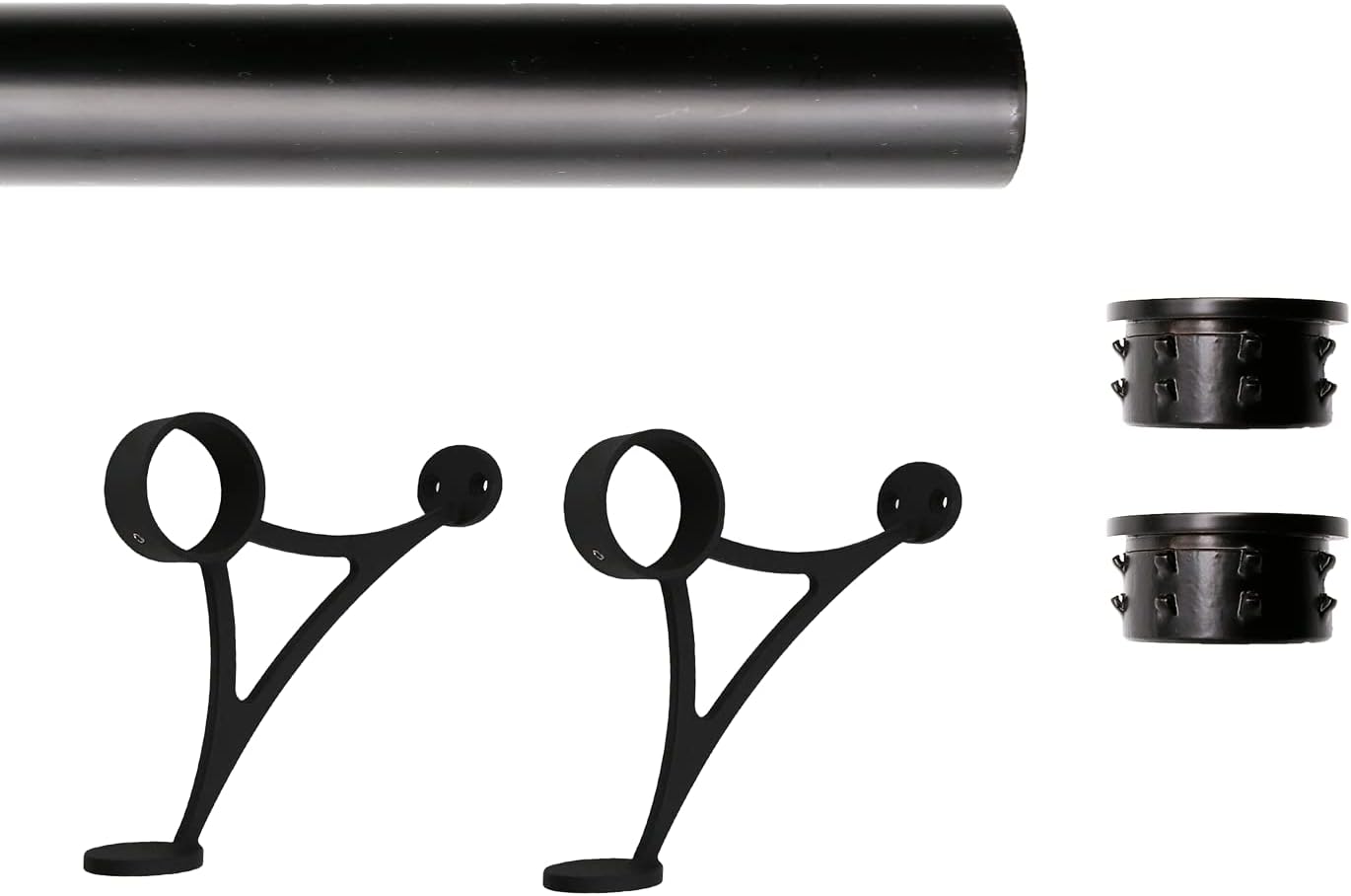 Solid Bar Mount Foot Rail Kit, 2' OD Matte Black Stainless Steel Tubing w/Internal Connector, Combination Foot Rail Brackets, Flat End Cap, 4 ft = 48 in x 1