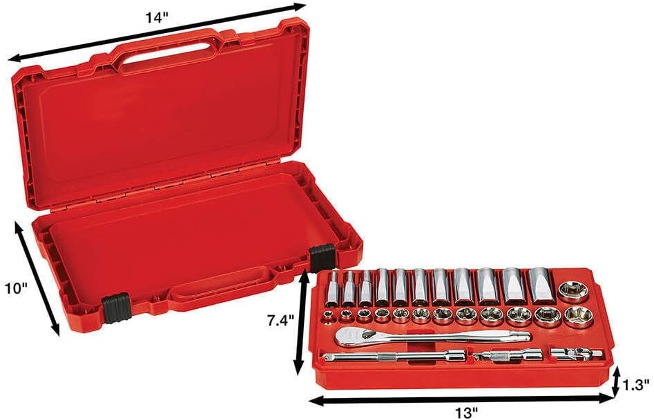 Socket Set For Milwaukee 48-22-9408 3/8-Inch Drive Durable SAE Ratchet and Socket Set (Size:9.9 x 1.8 x 15.1 in) - 28pc