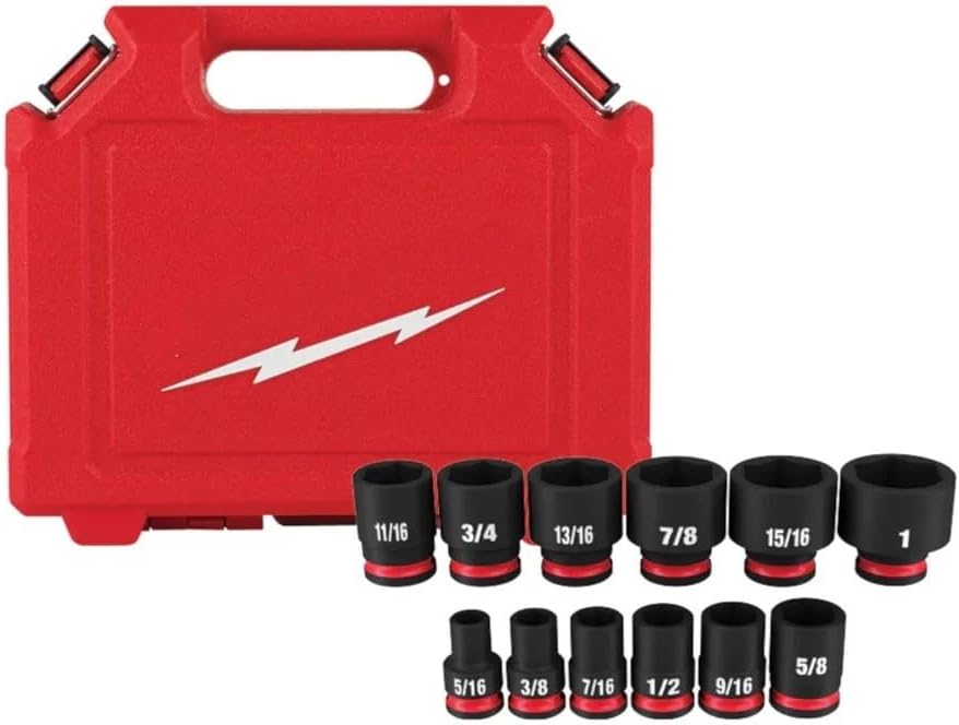 12PC 49-66-7005 Impact Socket Set for Milwaukee 3/8' Drive 6 Point Socket Set Black - w/Case