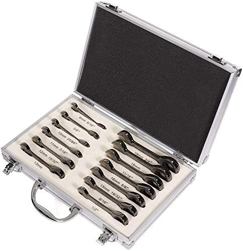 13-Pieces DUO Stubby Combination Ratcheting Wrench Metric SAE MM Set w/Case,Jikkolumlukka