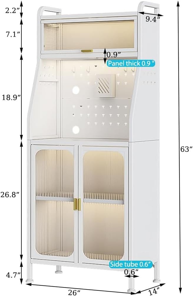 Kitchen Storage Cabinet, 5-Tier Microwave Stand, Kitchen Storage Shelf Rack, Metal Utility Storage Shelf, Standing Bakers Rack with Door Cabinet,White