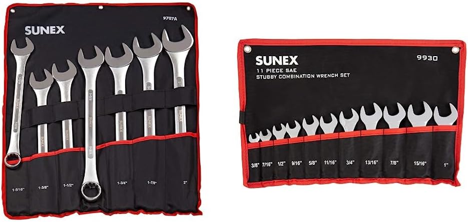 Sunex Tools Wrench Set Bundle - Jumbo & Stubby Combination Wrenches (7 & 11 Pieces)