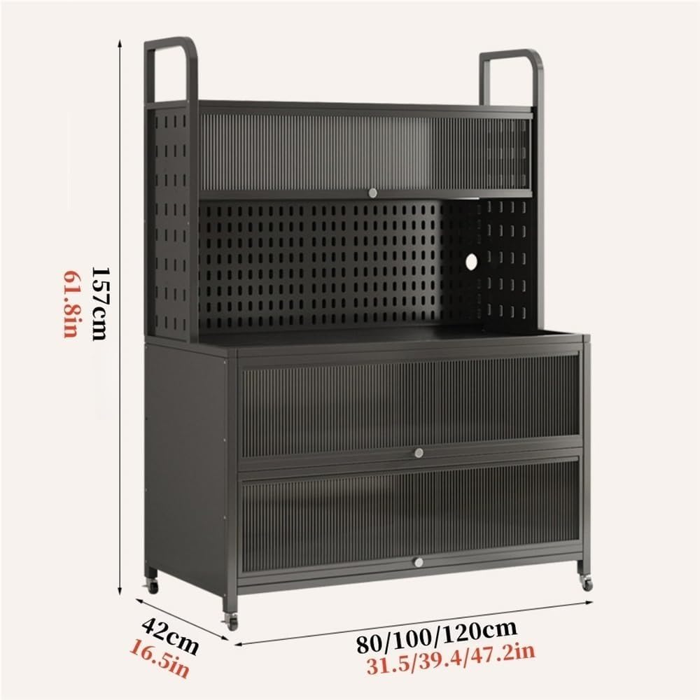 Tall Kitchen Pantry Storage Cabinet Bakers Rack with Wheels Hutch with Countertop Metal Sideboard with Acrylic Doors Creative idea(White,80 * 42 * 157cm)