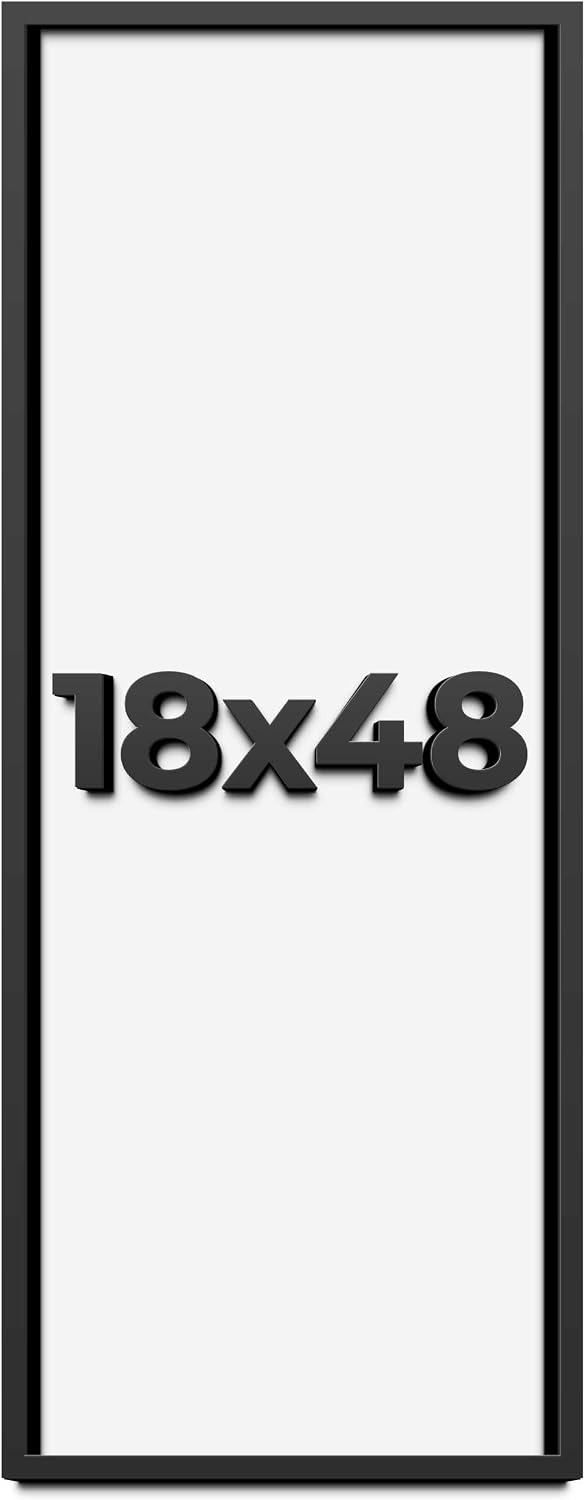 18x48 Shadow Box Black Solid Wood Display Frame with White Acid-Free Backing UV Acrylic & Hanging Hardware - with 3/4' Usable Depth