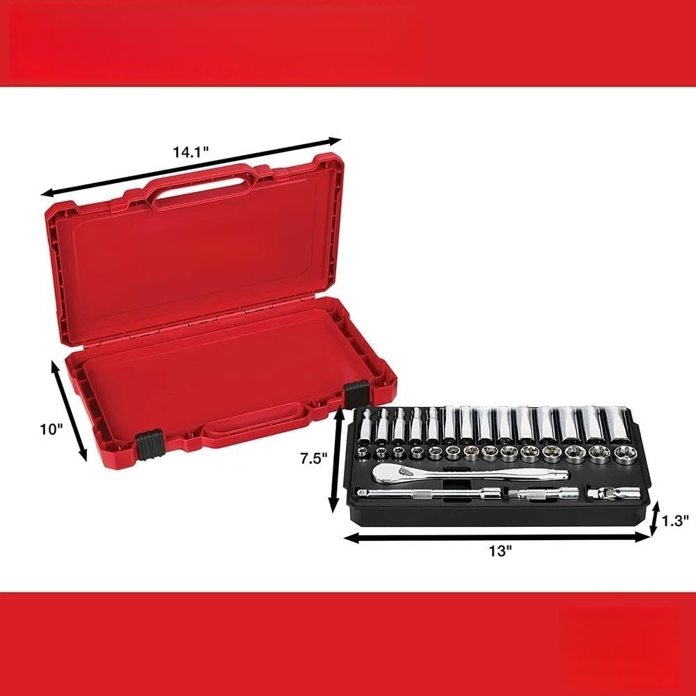 New 48-22-9508 Wrench Sets for Milwaukee 3/8-Inch Drive Durable Metric Ratchet and Socket Set - 32pc