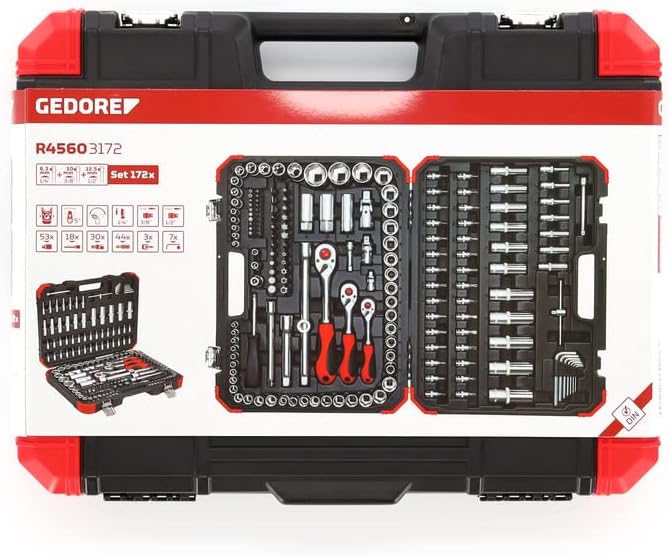 Gedore R45603172 172 Socket Set, 172 Pieces in Case, 1/2-inch 3/8' and 1/4' Sockets and Bits