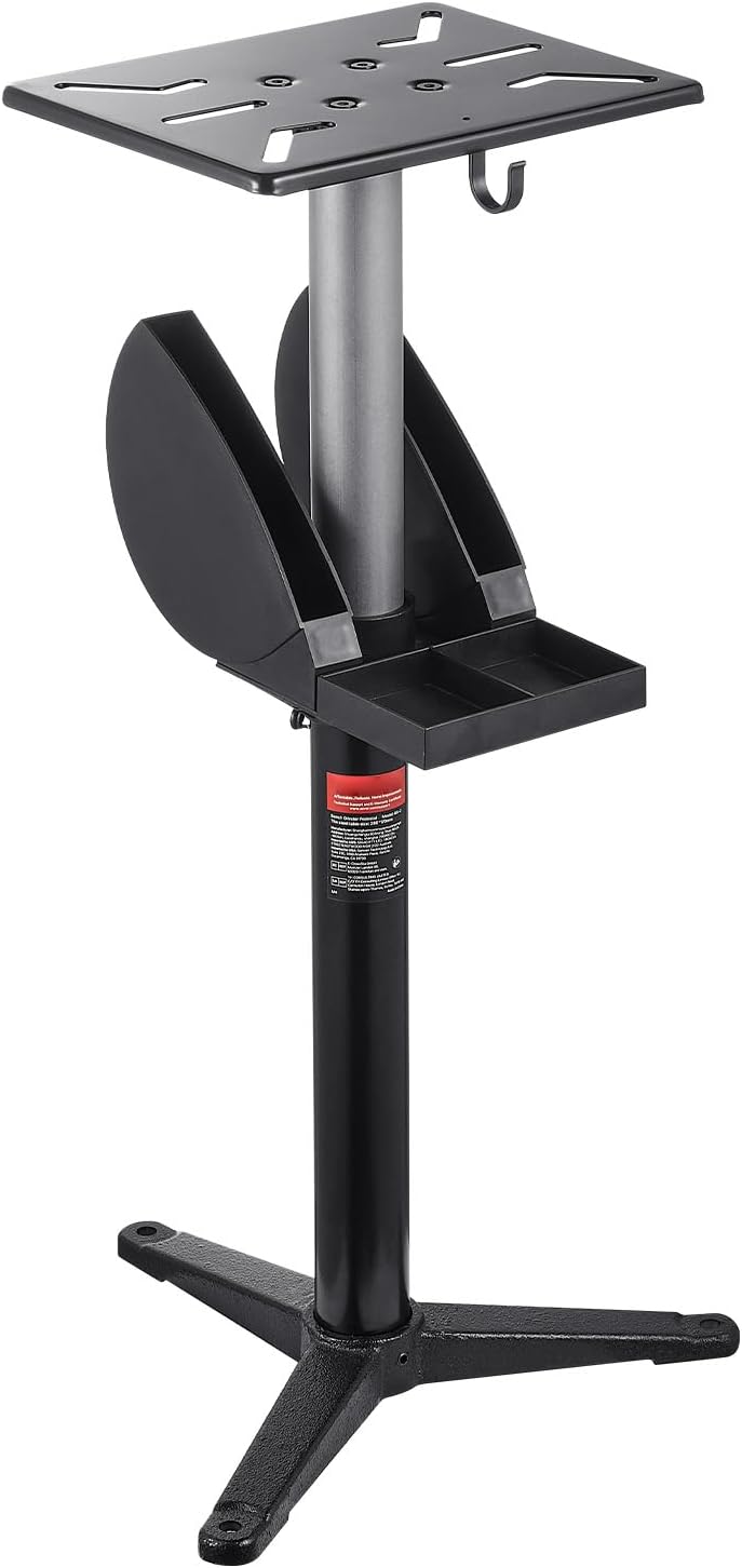 Happybuy Adjustable Bench Grinder Stand – 5-Level Height Pedestal with 12x10 Mounting Plate, Cast Iron Base & Grinding Wheel Storage Compartment