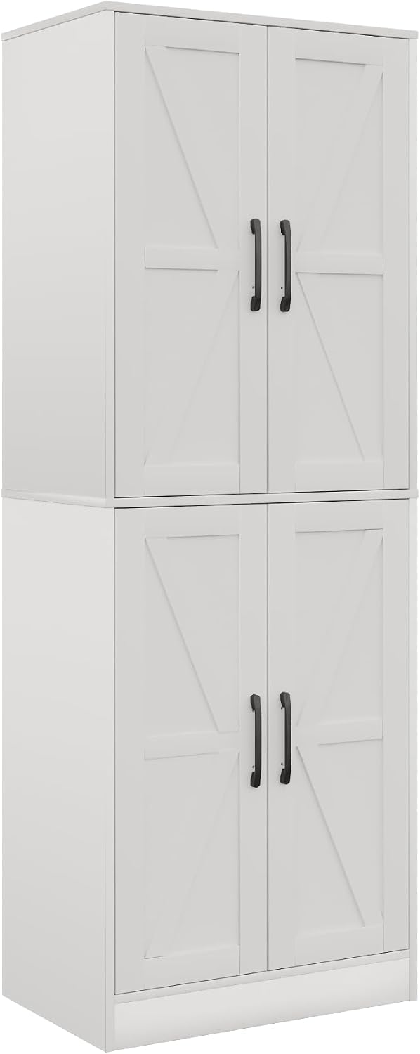 Storage Cabinet,Kitchen Pantry Cabinet,Kitchen Pantry Storage Cabinets with 4 Doors,Tall Kitchen Pantry with Adjustable Shelves,Cupboard for Kitchen,Pantry,Dining Room,Living Room and Bathroom,White